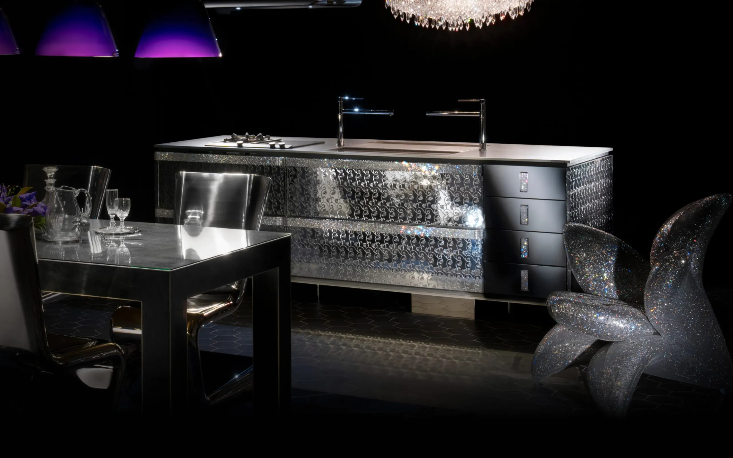 Crystal Crystal SPIGA TRE Kitchen decorated with 15,000 crystals