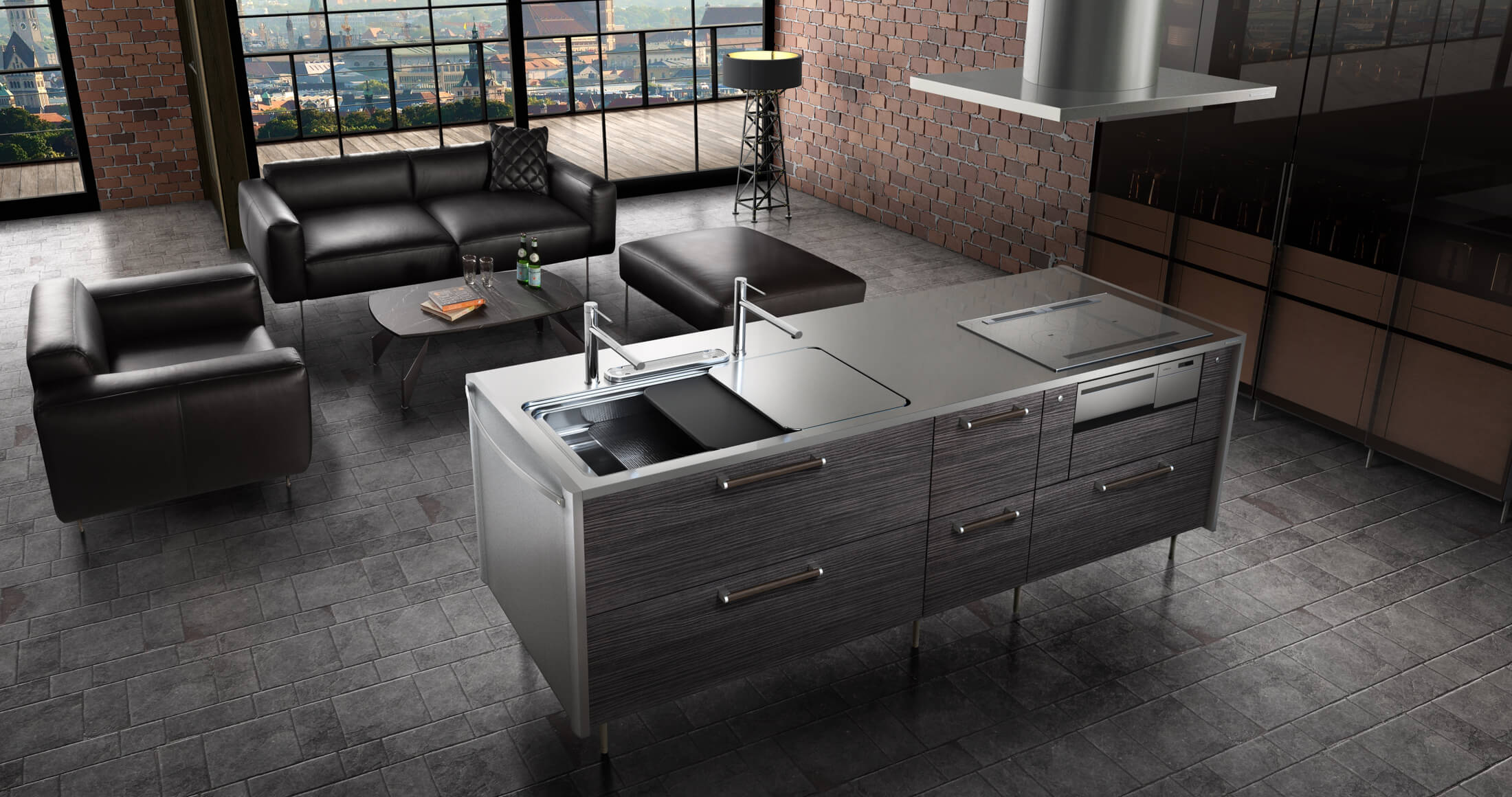 PORTO キッチンブラックオークグレイン