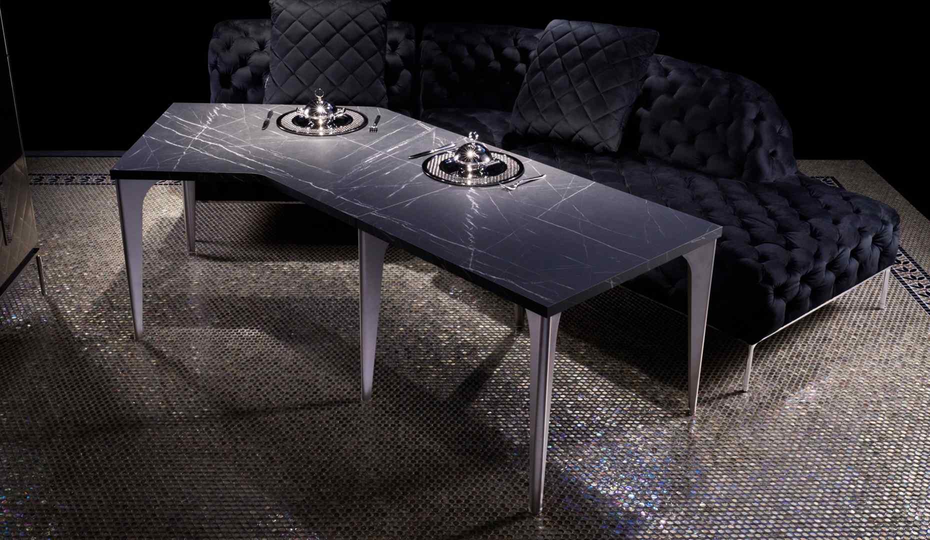 集ダイニングテーブル　スクエア+135°コーナー