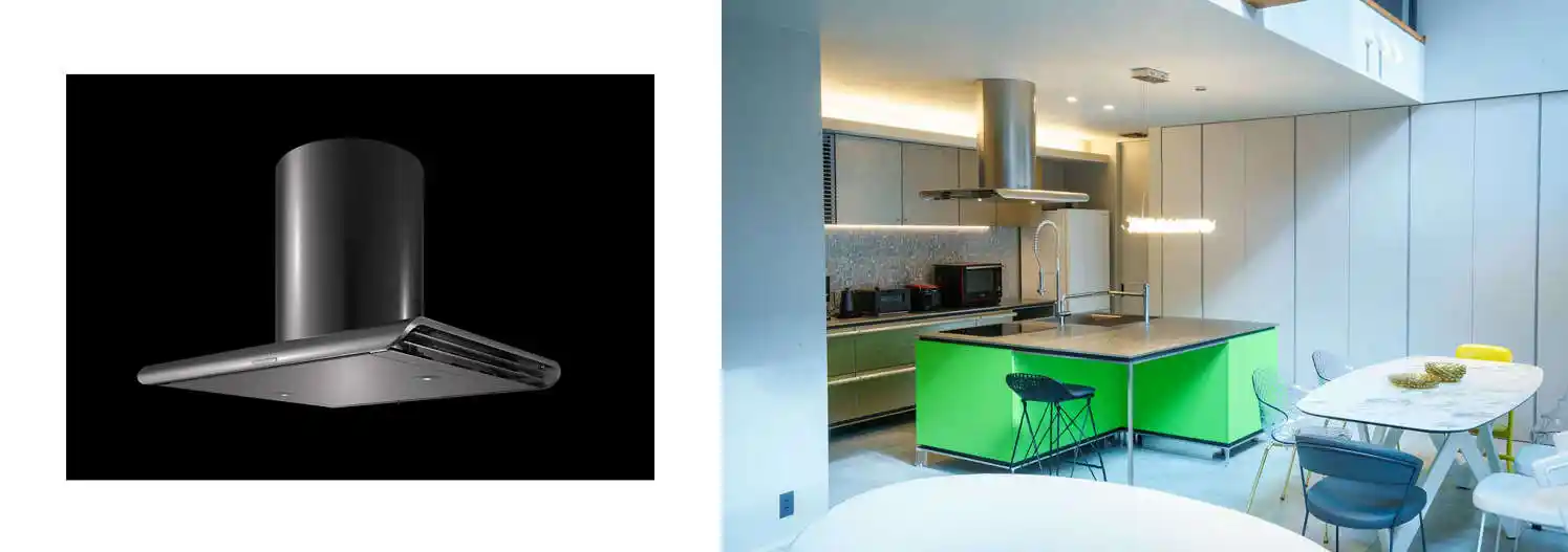 採用モデル:iNO/扉:フレッシュグリーン/レンジフード:UFO