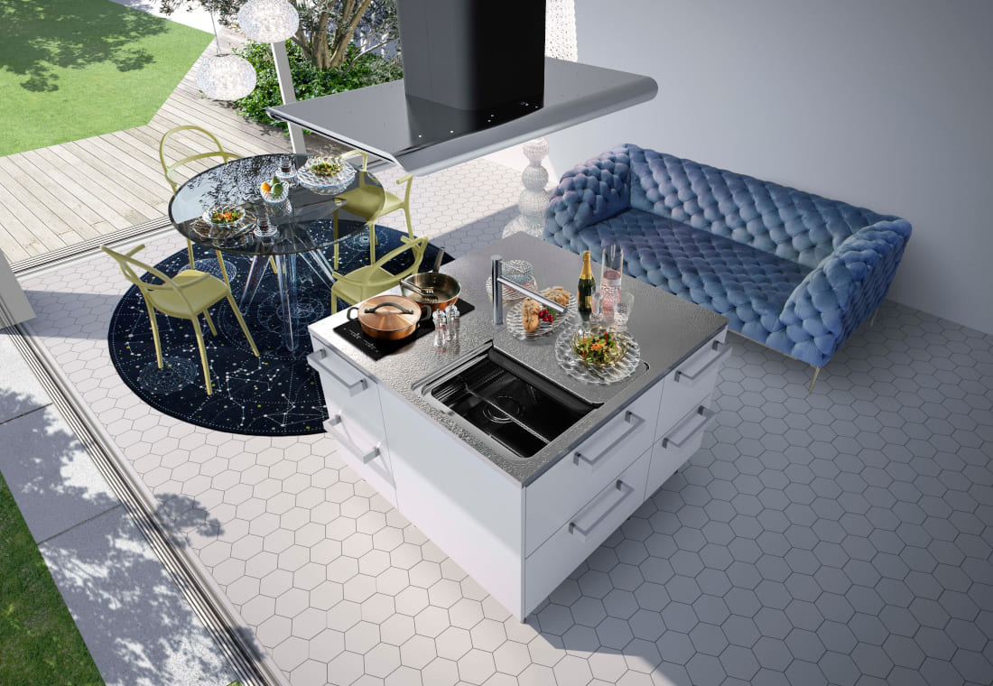 囲んで楽しい、選べる！新しいキューブ型キッチン「BAY CUBE」