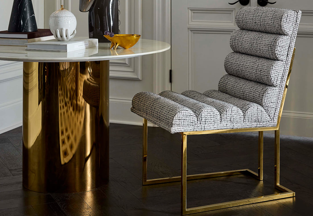 ジョナサンアドラー新商品 ダイニングチェア チャネルド・ゴールドフィンガー・ダイニングチェア